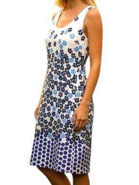 Karl Lagerfeld Paris A-Line Blue White Floral Sleeveless Scoop Neck Dress SZ 12